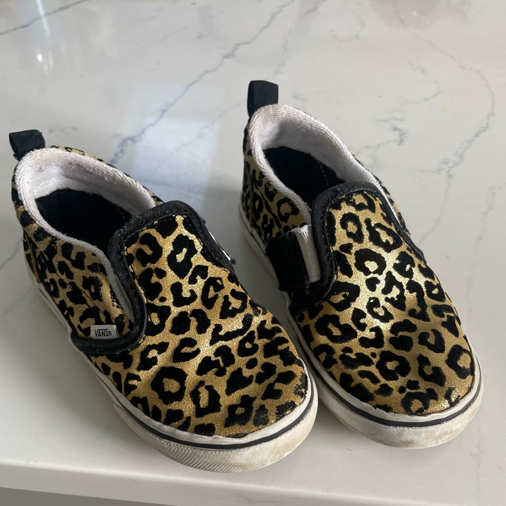 Vans Kids Slip-On Sneakers in Gold and Black Leopard
